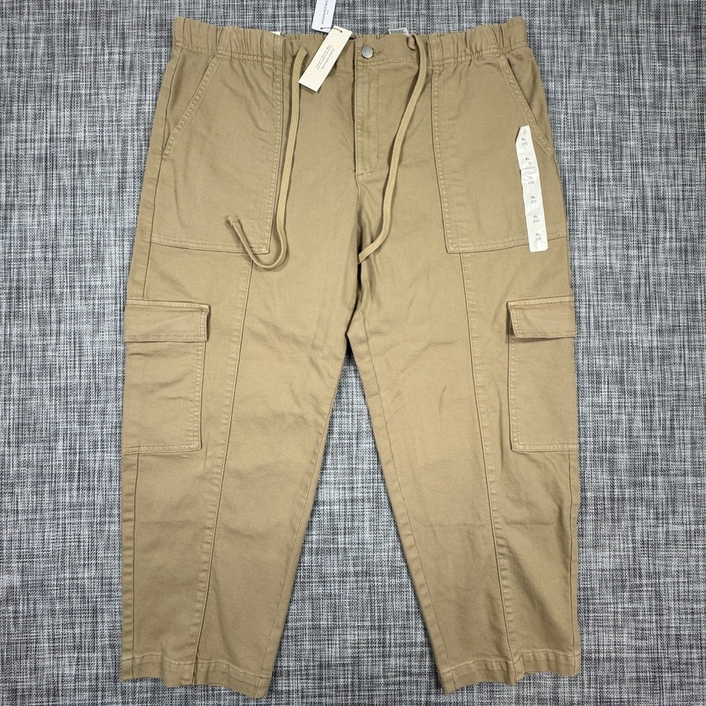 Banana Republic Cargo Jeans Womens XL Tan Tapered Ankle Mid Rise Drawstring